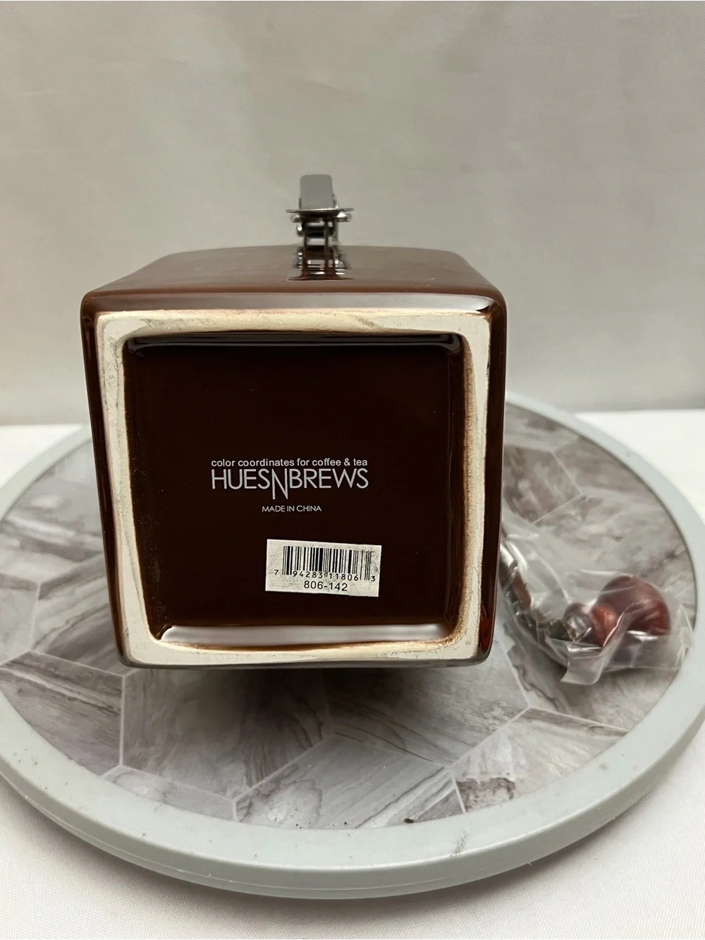 HuesNBrews Ceramic Coffee Grinder Canister Manual Hand Crank Brown New in Box